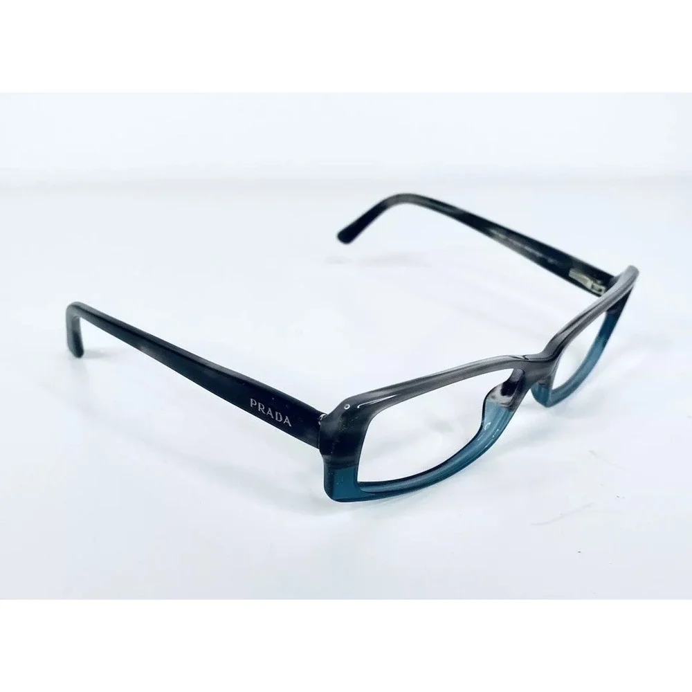Prada Smoke Gray Wood Grain Blue Clear Glasses Blue Grey Temples Italy 51 15 135